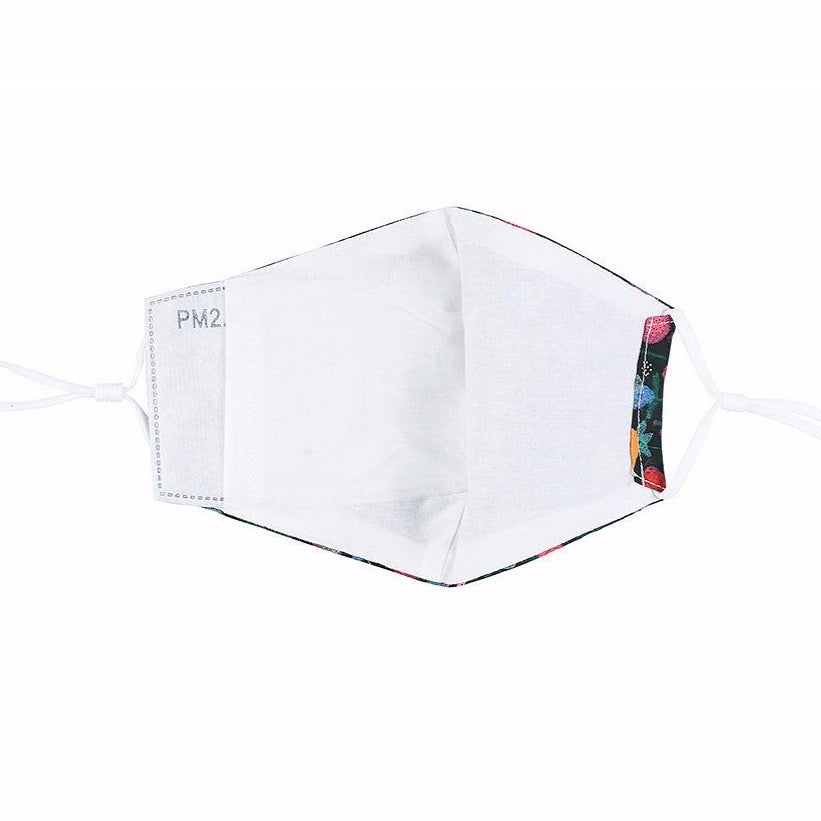 Inside of dark multi-floral printed fabric design.