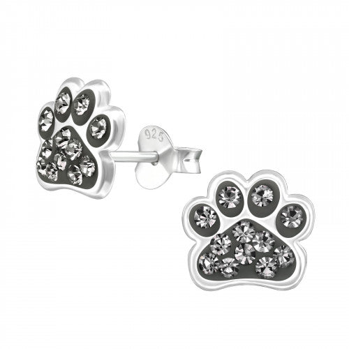 Crystal Sterling Silver Paw Earrings