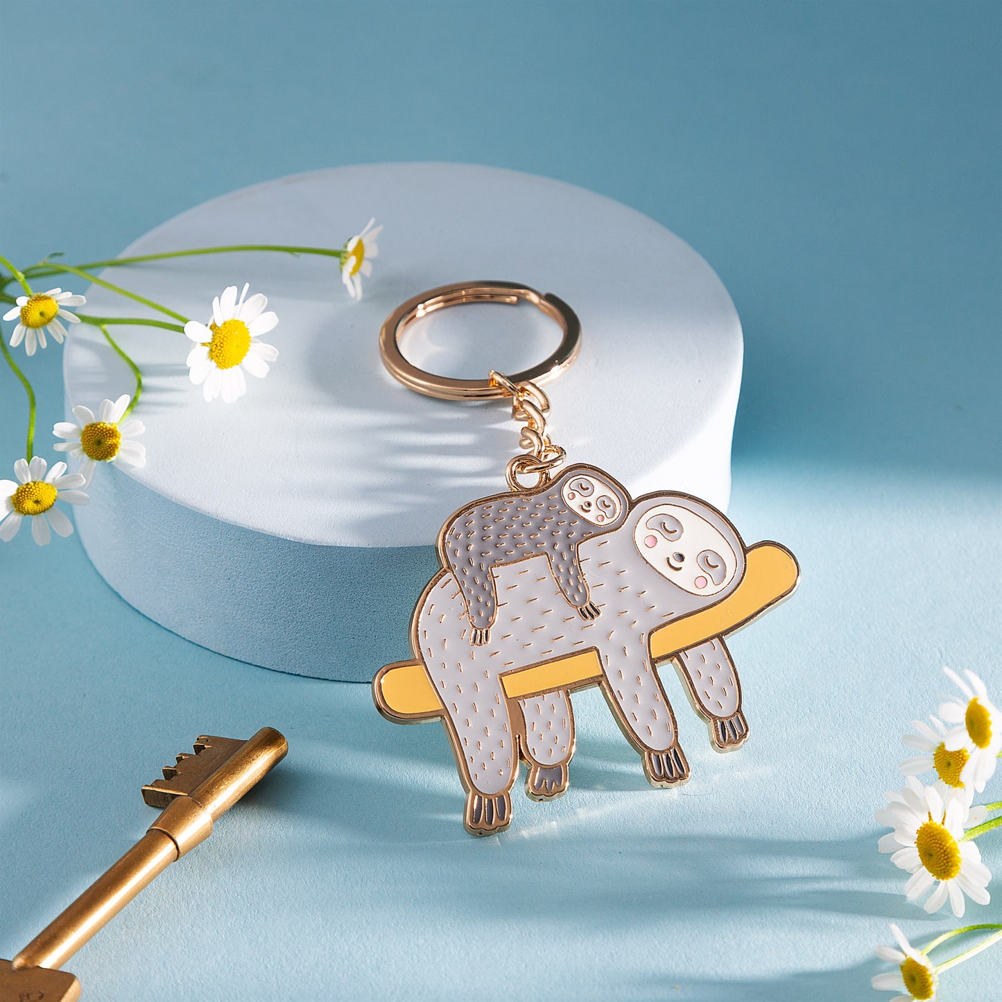 Double sleepy sloths keyring