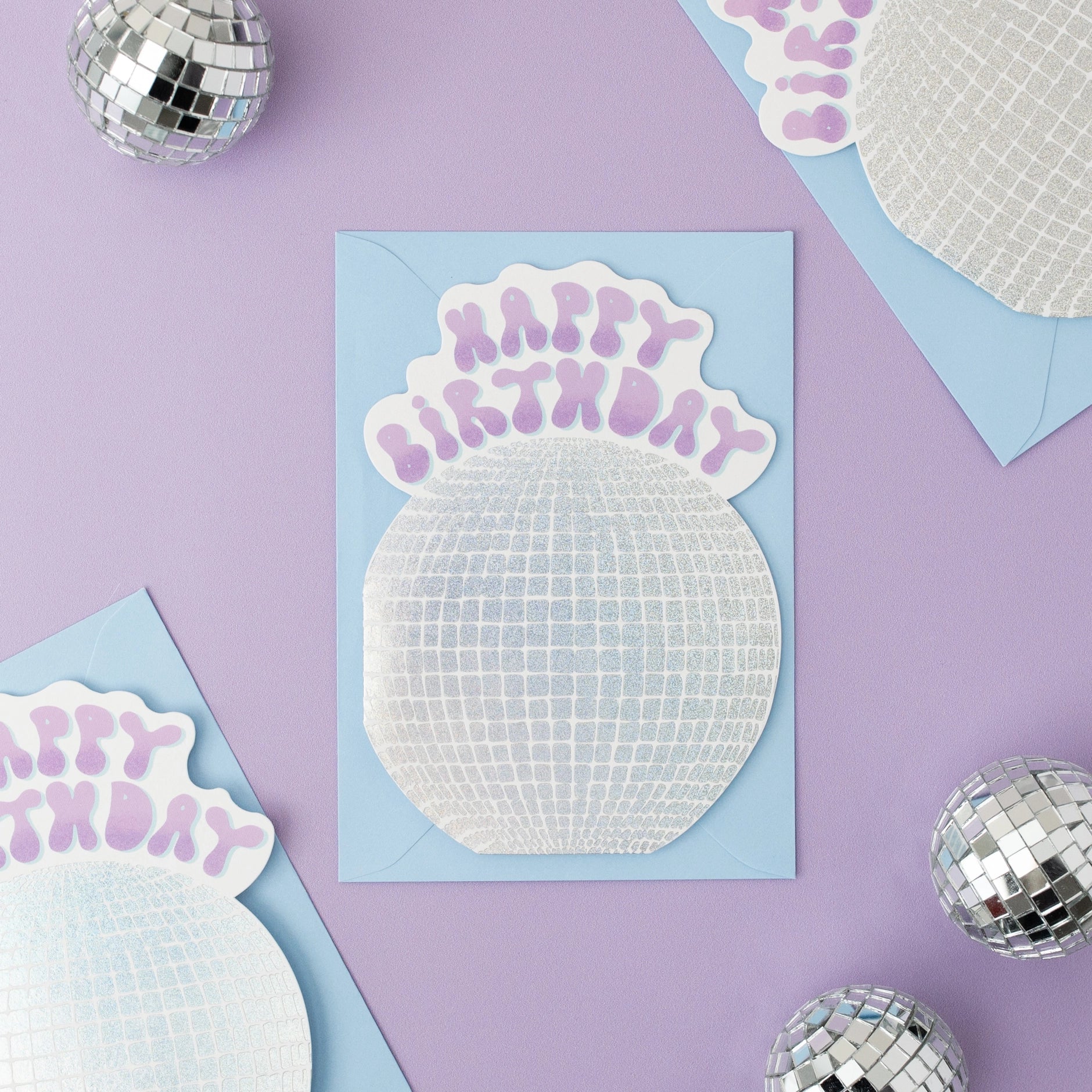 Mirrorball birthday card in foil and sparkle with Happy Birthday greeting