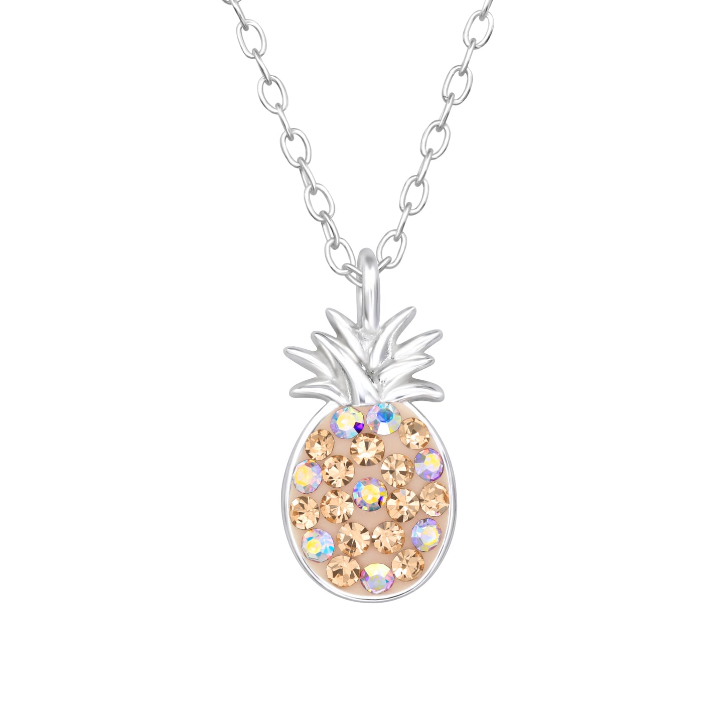 Pretty pineapple necklace with sparkly crystals.