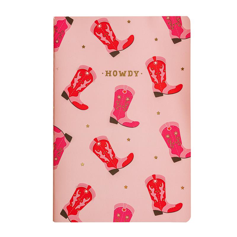 Cover of howdy notebooks with pink and red cowboy boots