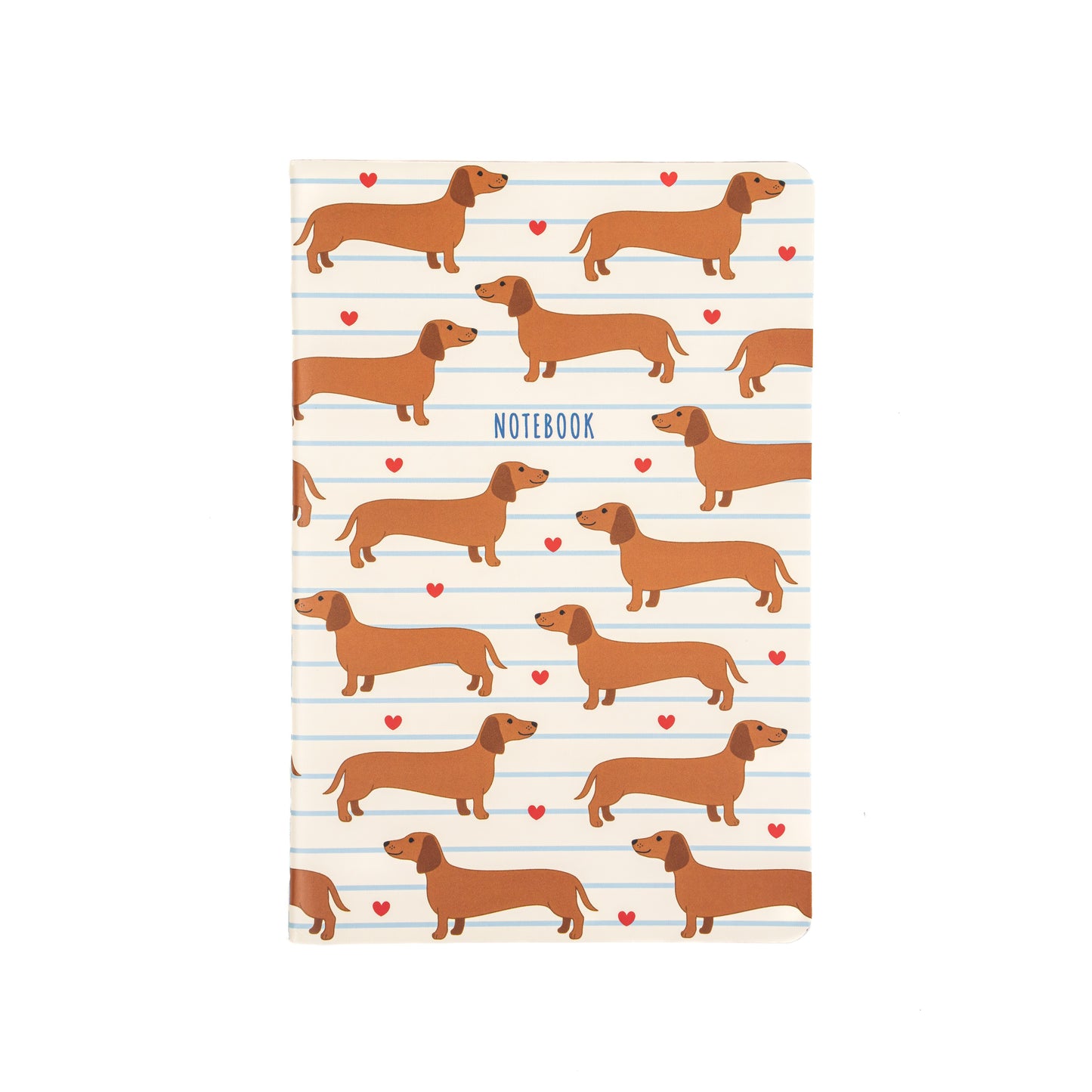 Sausage Dog notebook with hearts and stripes