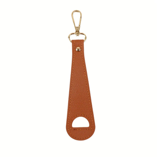 Brown PU leather bag chain with hat clip on a white background