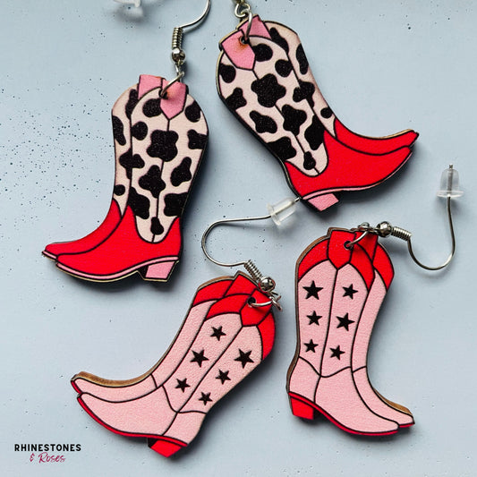 Wooden Cowboy Boots Drop Earrings - choice of designs