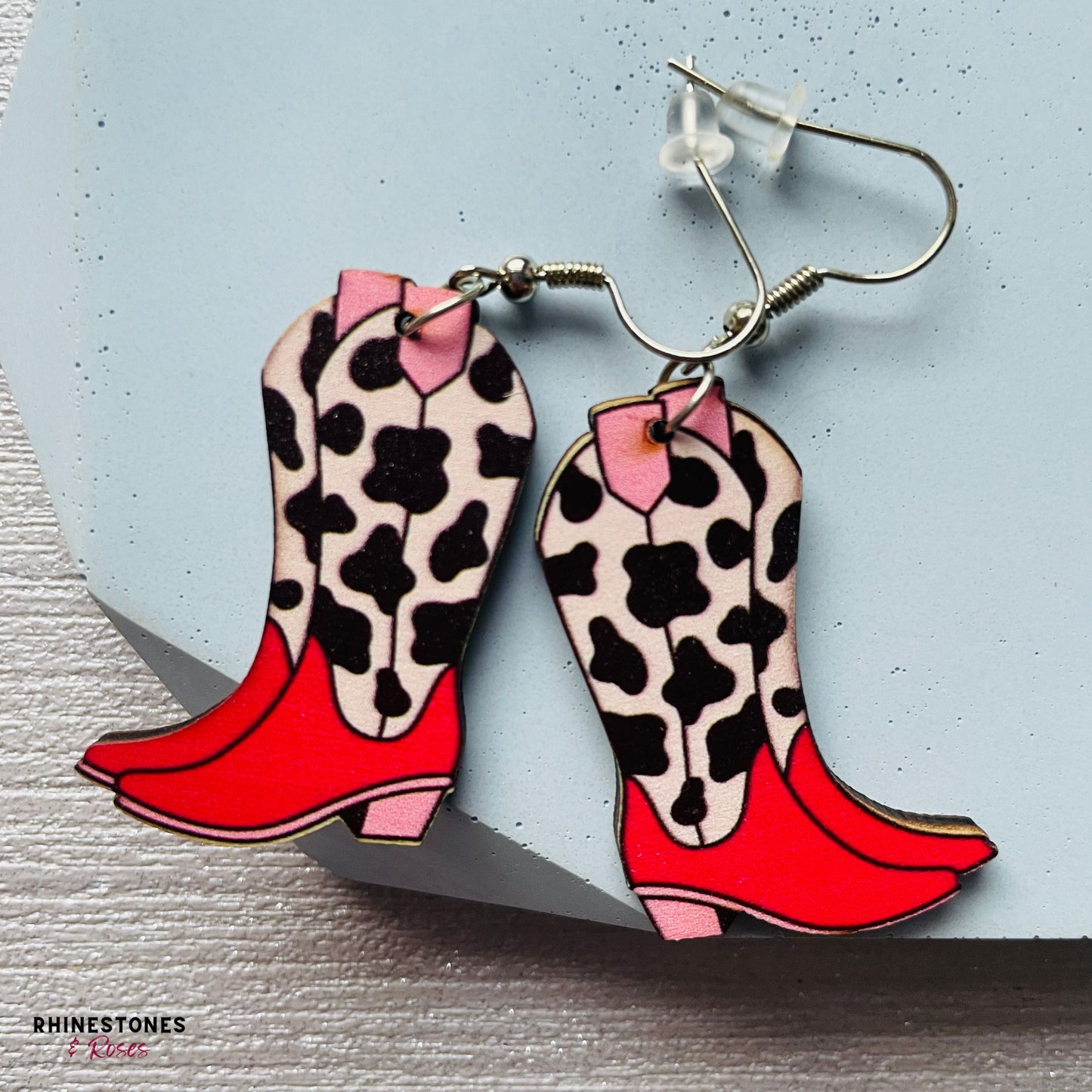 Wooden Cowboy Boots Drop Earrings - choice of designs