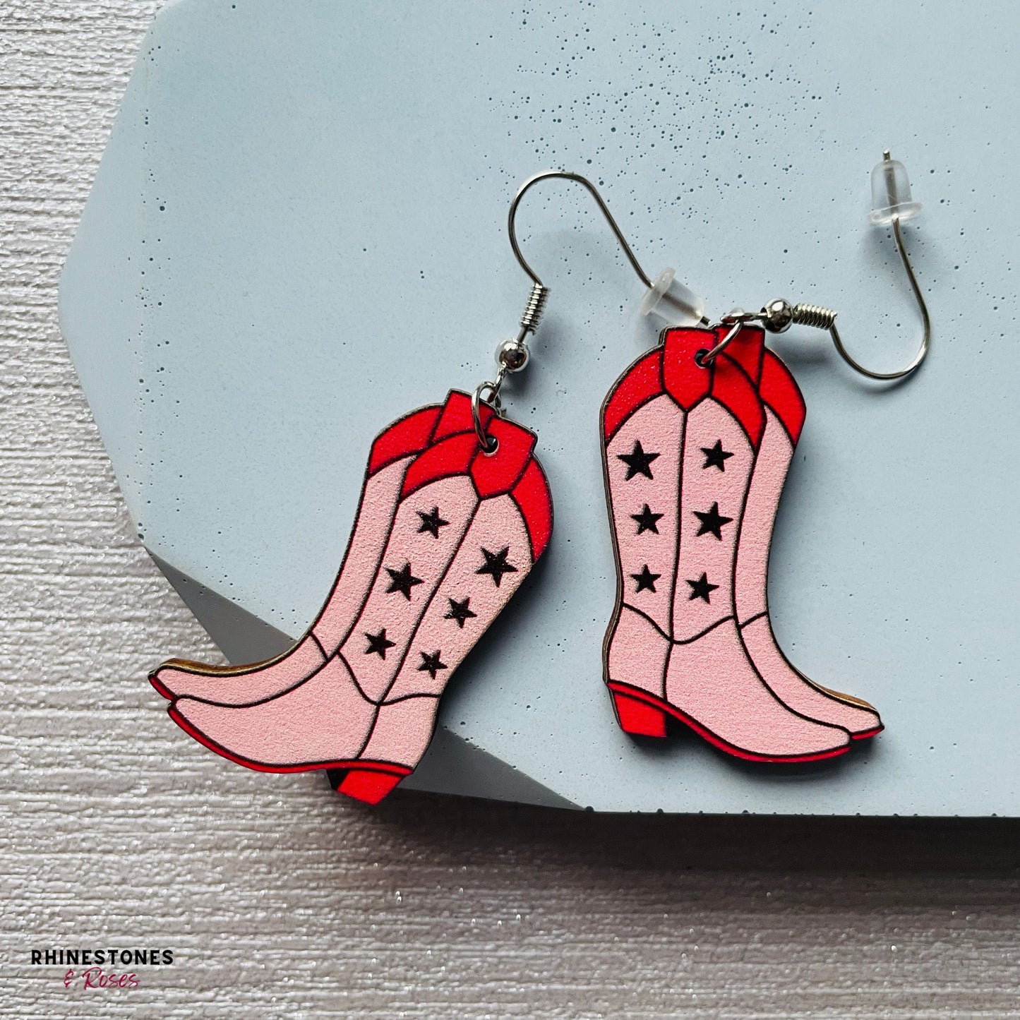 Wooden Cowboy Boots Drop Earrings - choice of designs