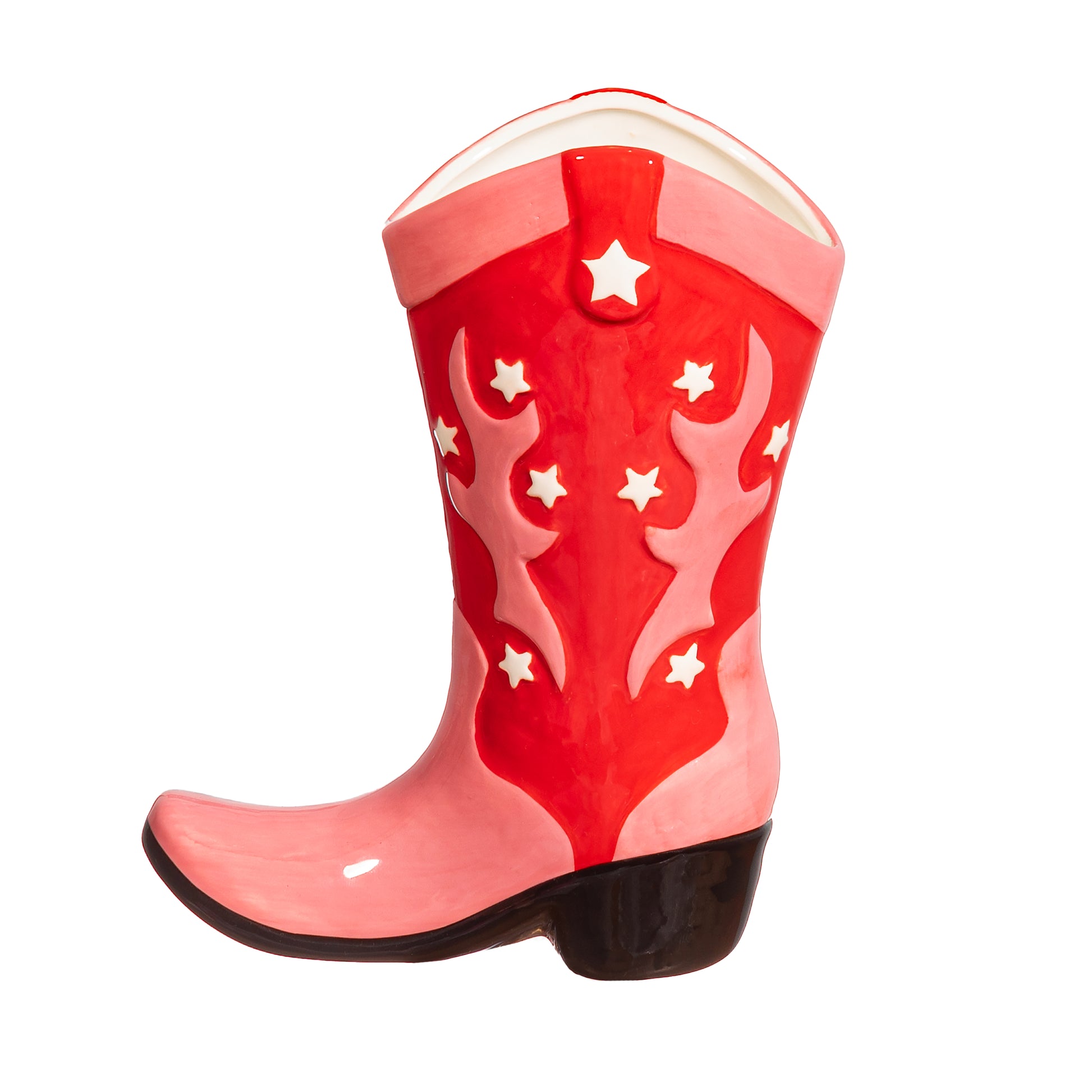 Red and pink cowboy boot vase