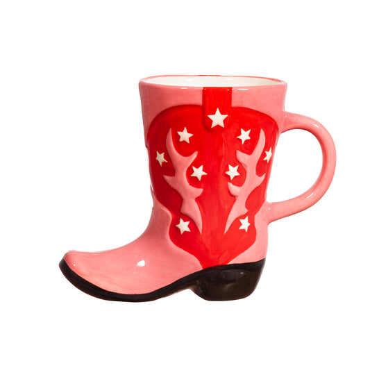 Pink and red cowboy boot shaped mug