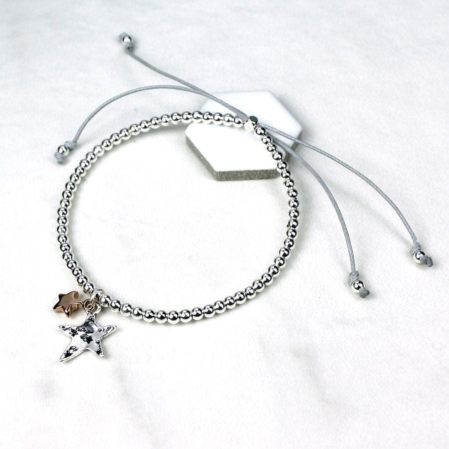 Silver Bead Double Star Bracelet