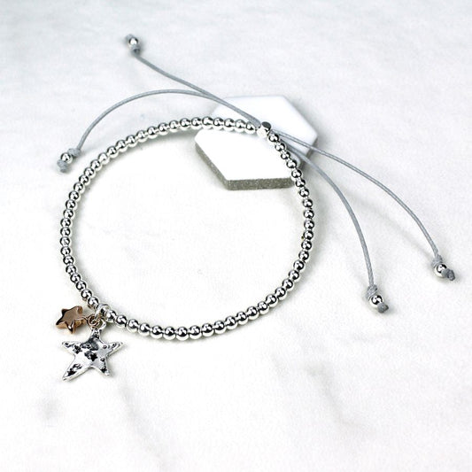 Silver Bead Double Star Bracelet