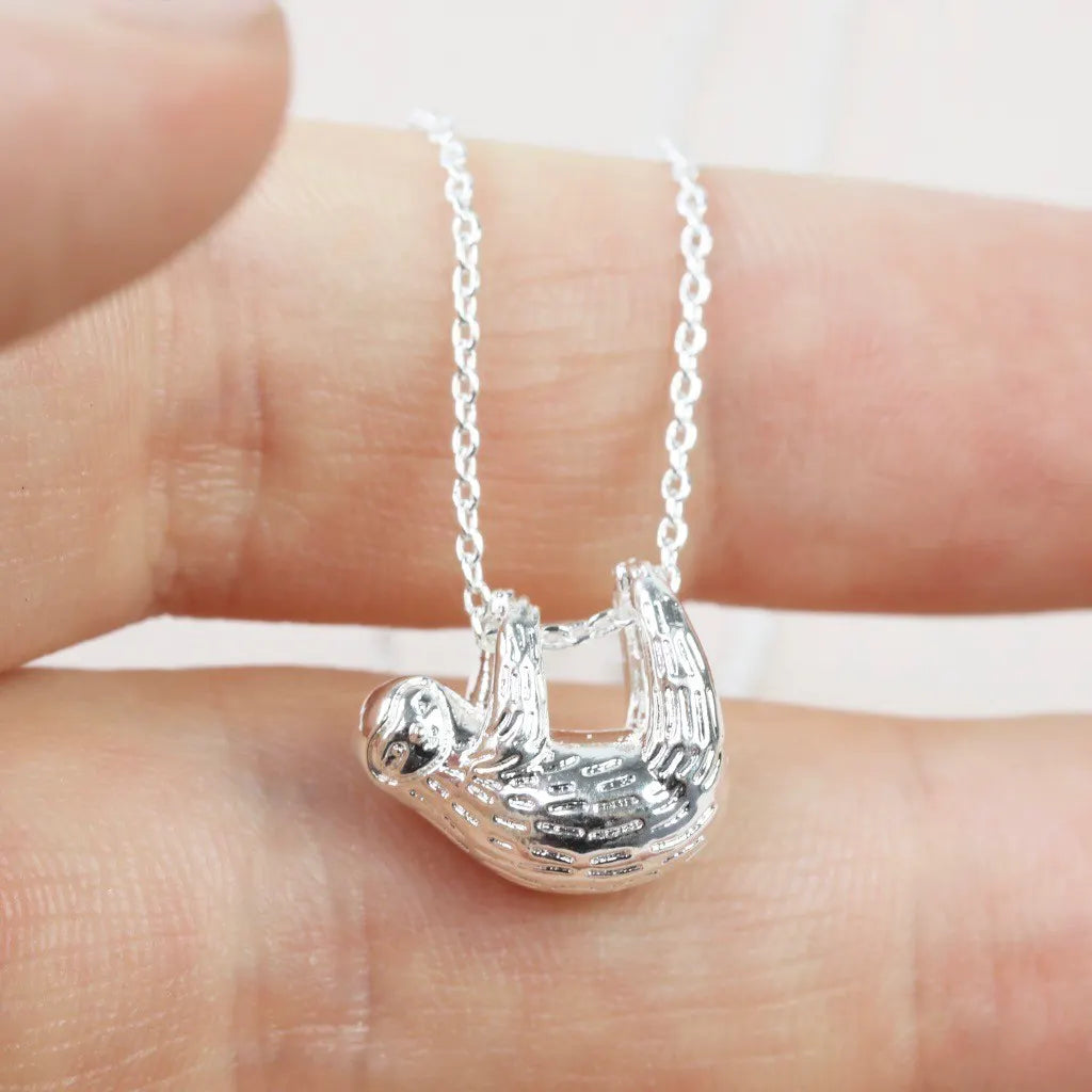 Sleepy sloth silver necklace