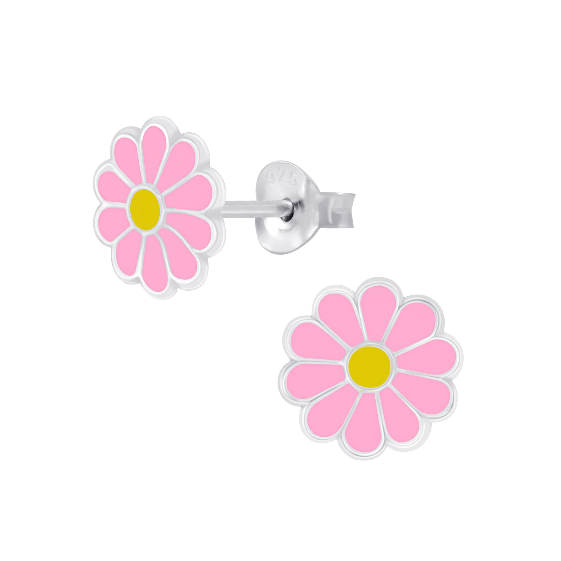 Pink Daisy Sterling Silver Earrings