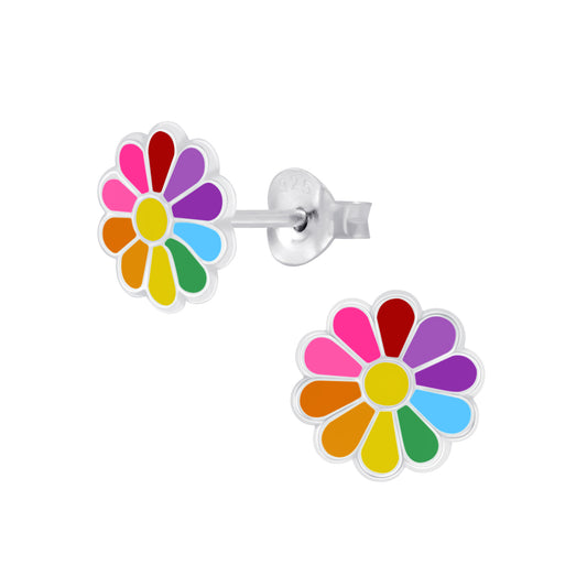 Rainbow Daisy Sterling Silver Earrings