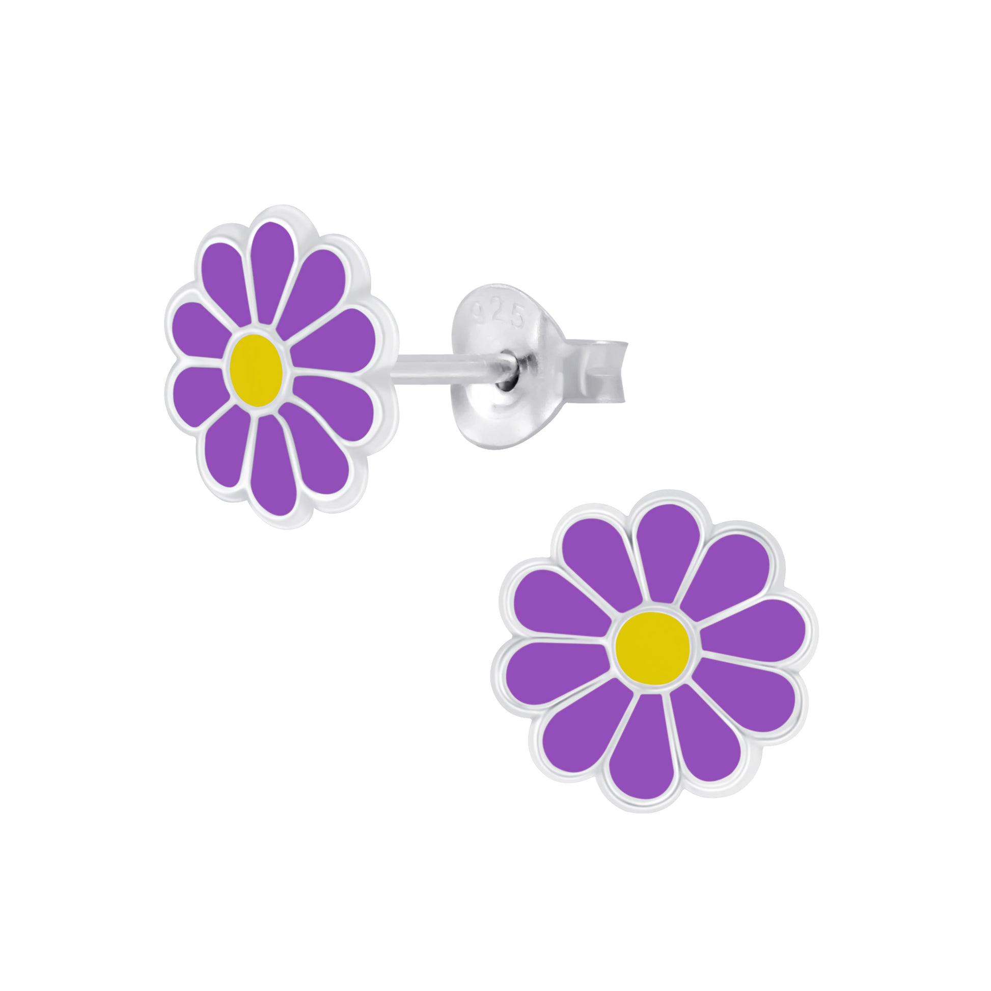 Purple Daisy Sterling Silver Earrings