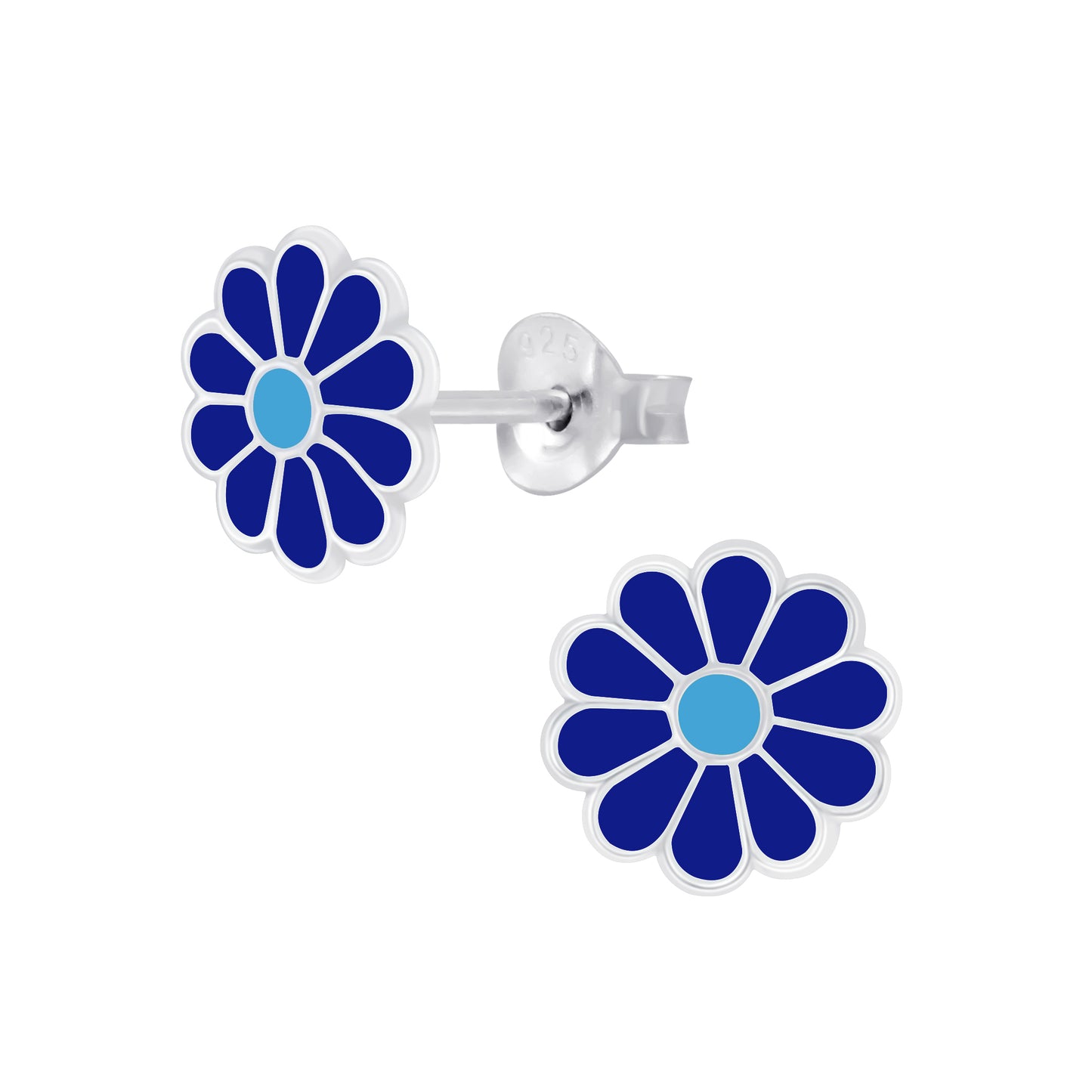Blue Daisy Sterling Silver Earrings