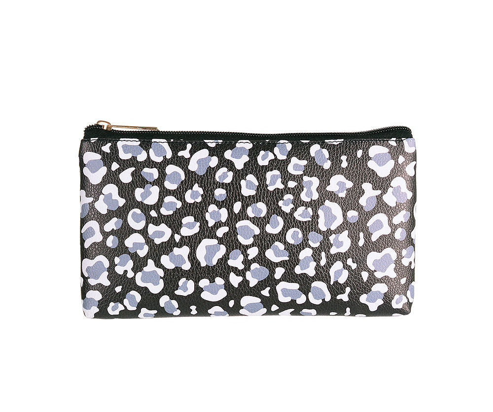 Small monochrome leopard print make up bag