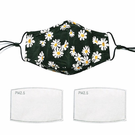 Black Daisy Cotton Face Mask