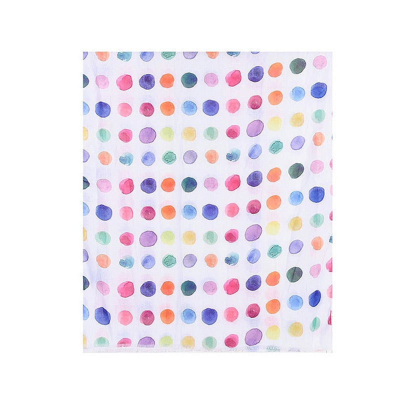 White scarf with coloured painterly spots