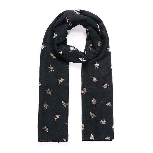 Bee print black foil print scarf