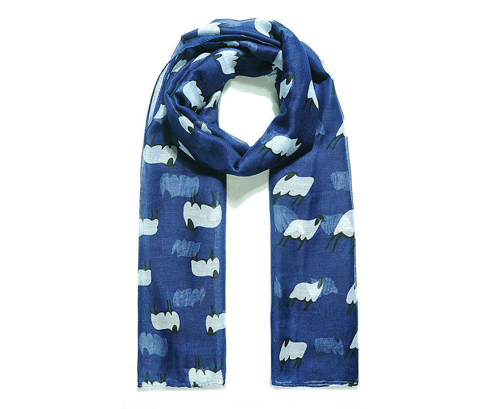 Baa Baa White Sheep Prrinted Scarf in Blue