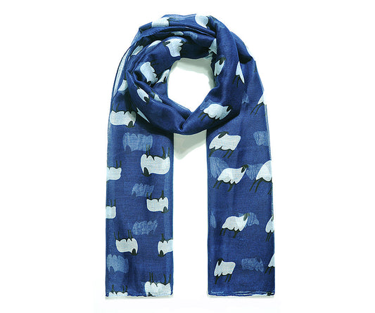 Baa Baa White Sheep Prrinted Scarf in Blue