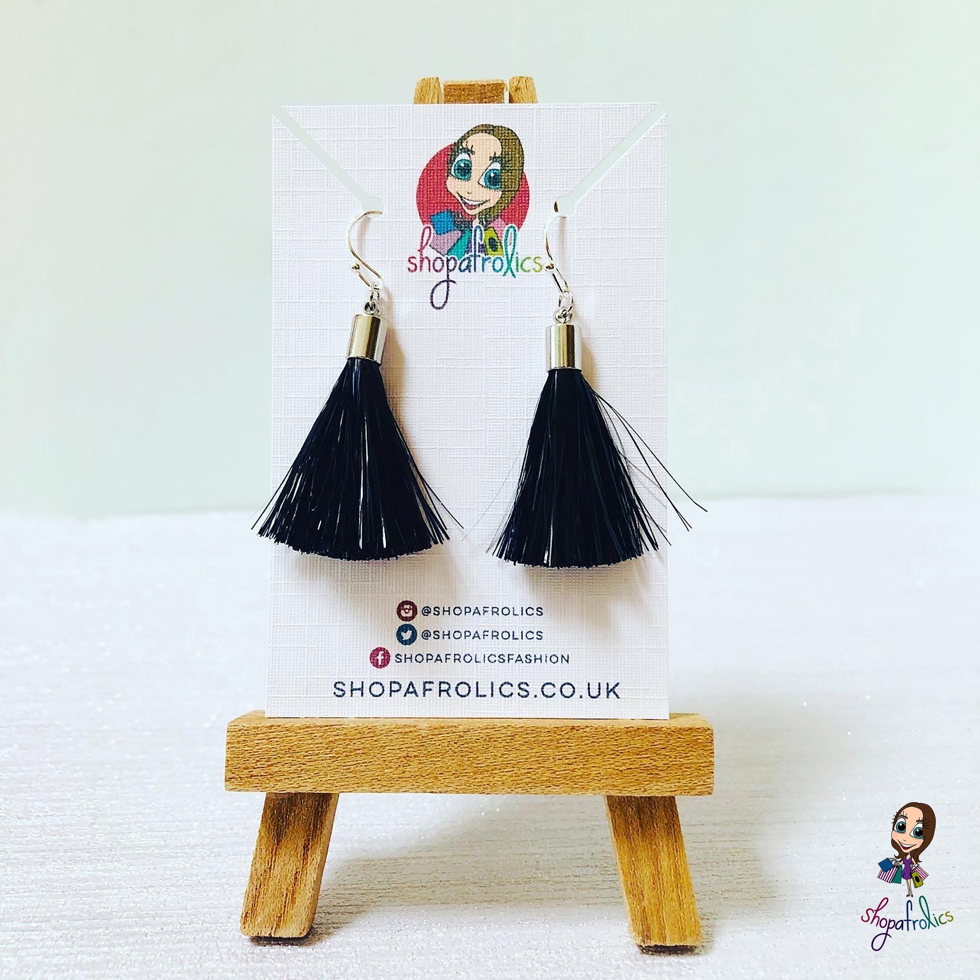 Black tassel earrings with silver findings