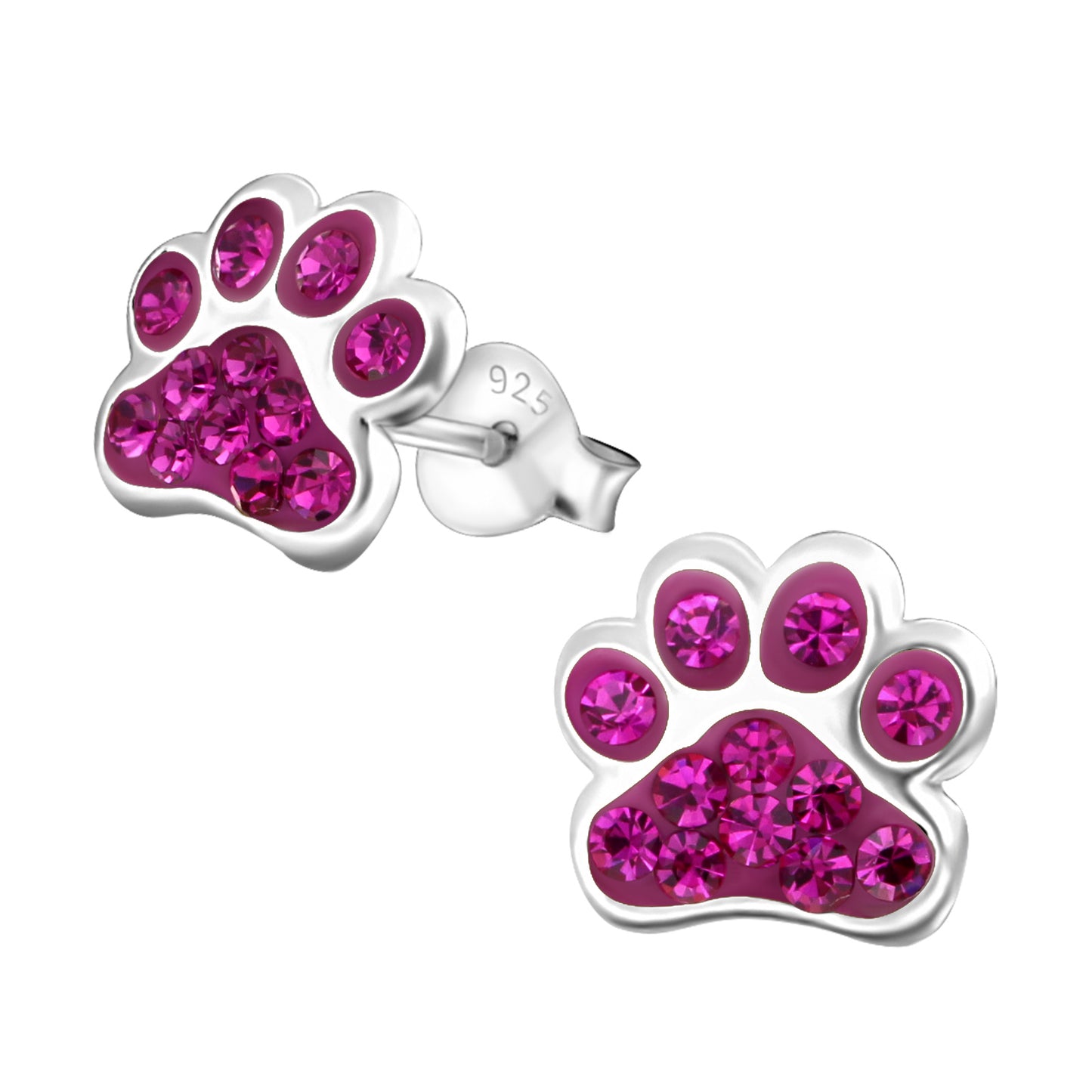 Pink Crystal Sterling Silver Paw Earrings