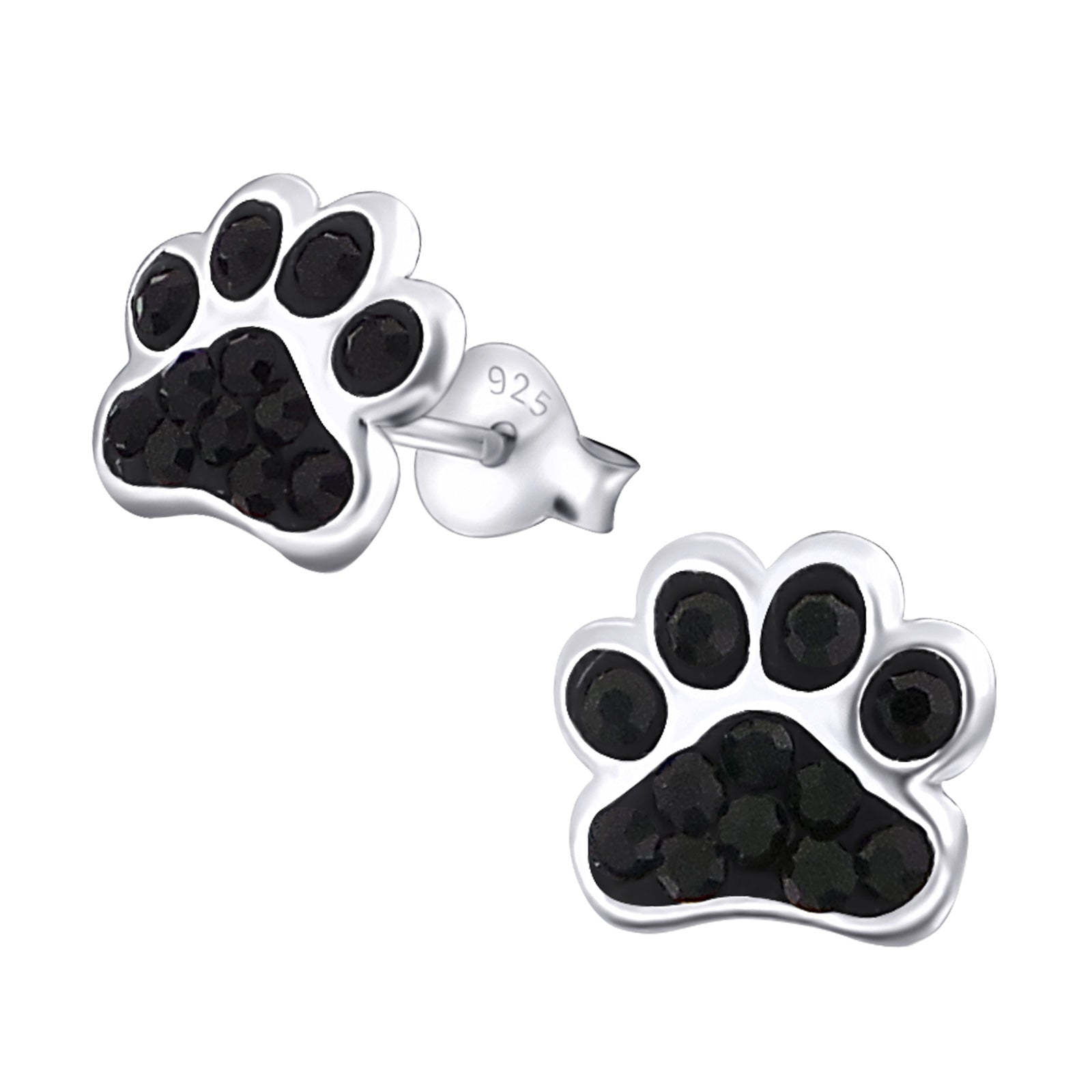 Black Crystal Sterling Silver Paw Earrings
