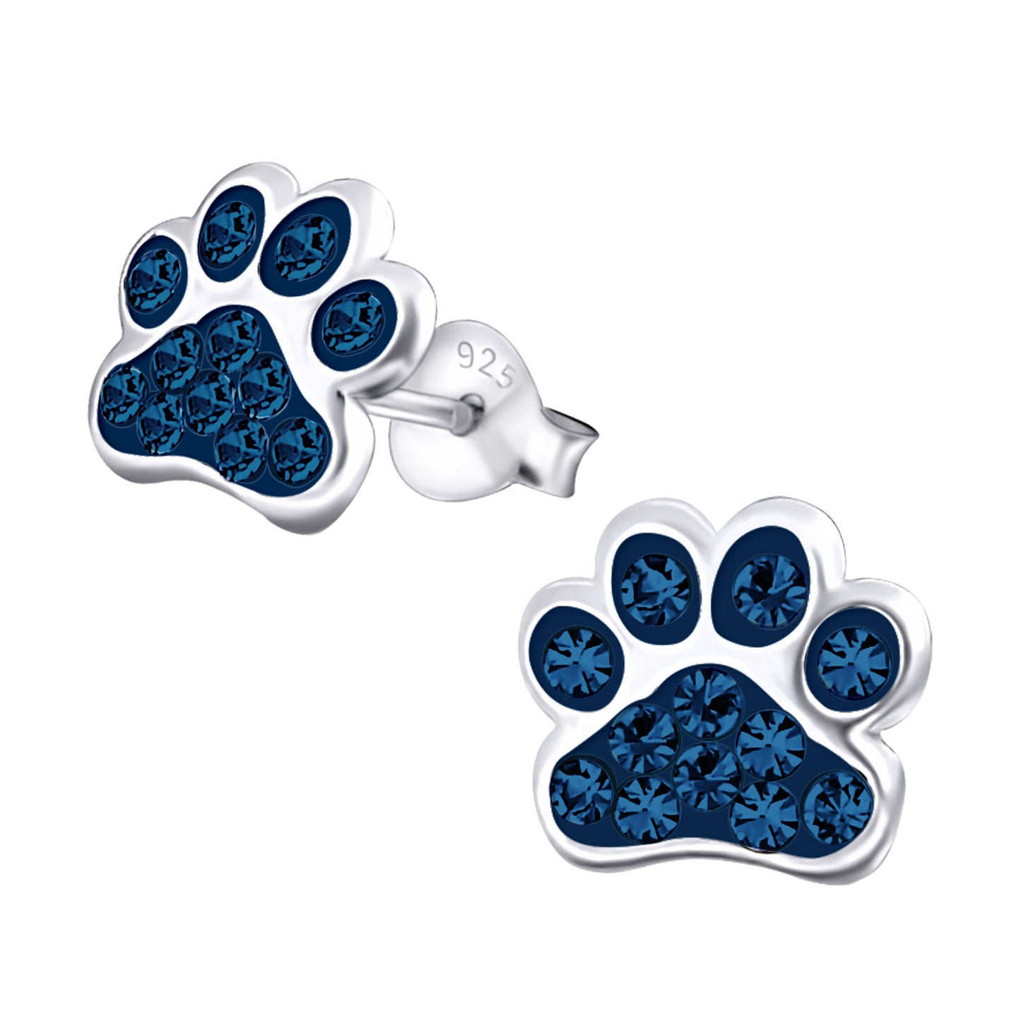 Blue Crystal Sterling Silver Paw Earrings