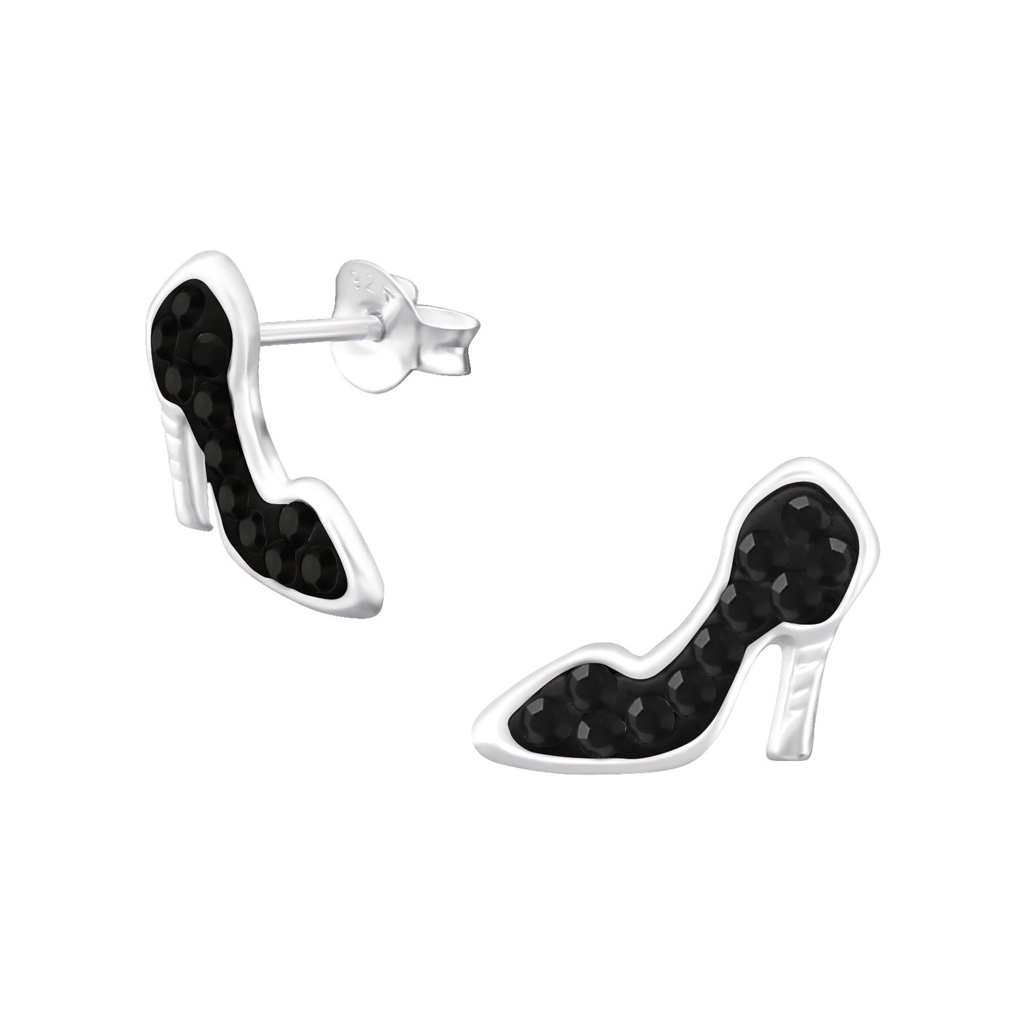 Choose between sparkling ruby slippers stud earrings with red crystals and classic stilettos with black crystals 