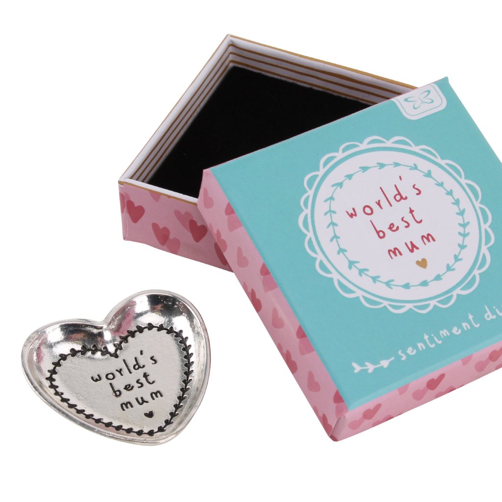 Little silver ring dish featuring World's Best Mum slogan.