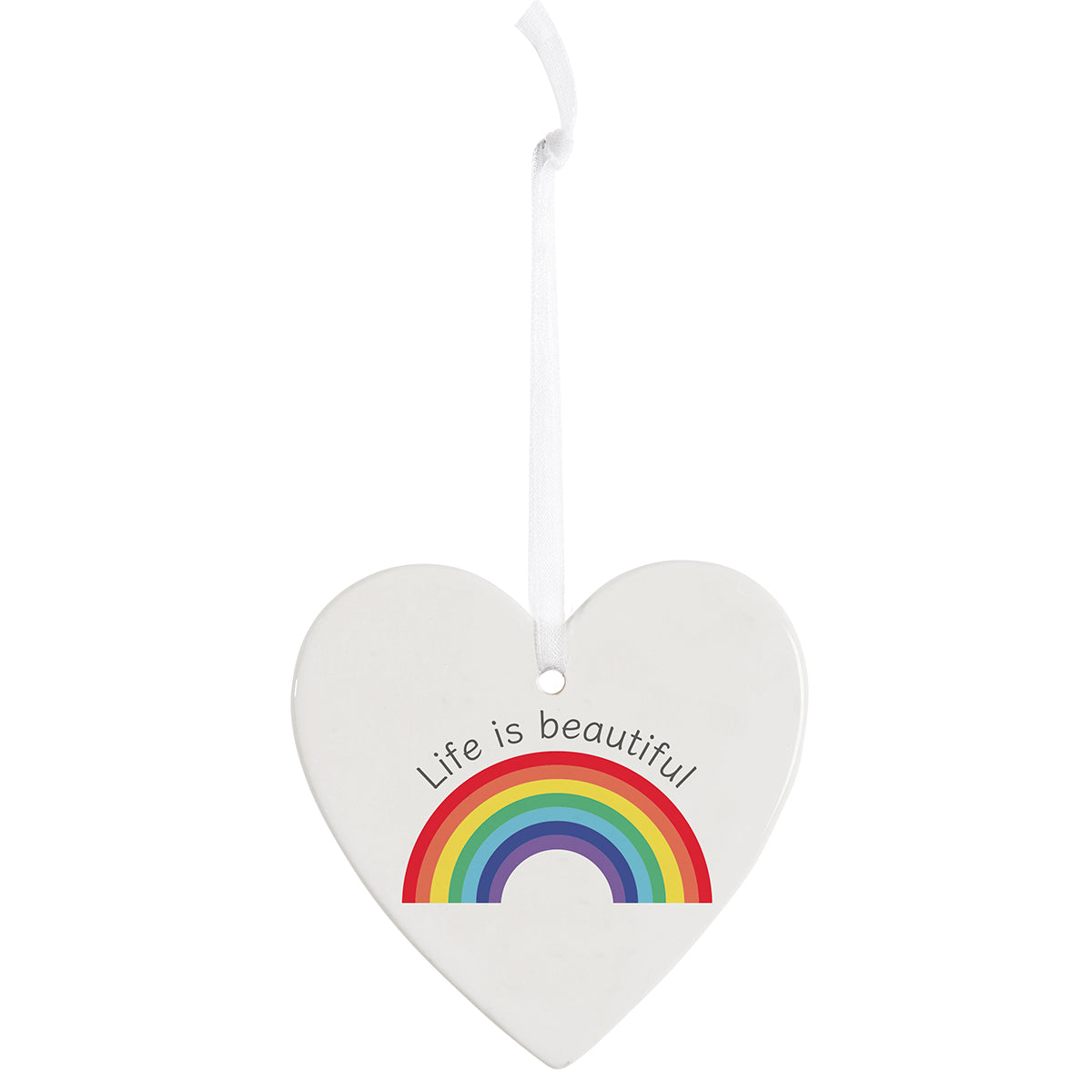 Ceramic heart with classic vibrant rainbow design