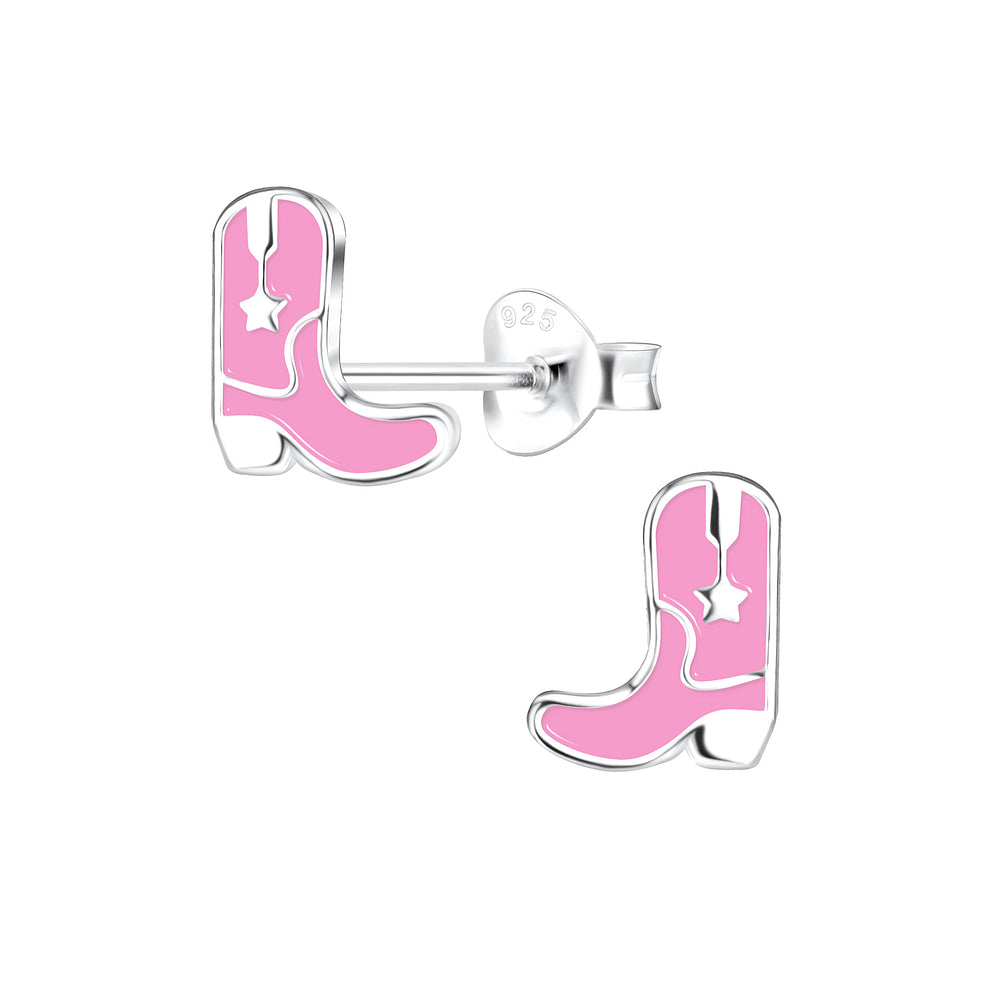 Light pink cowboy boots sterling earrings with enamel design