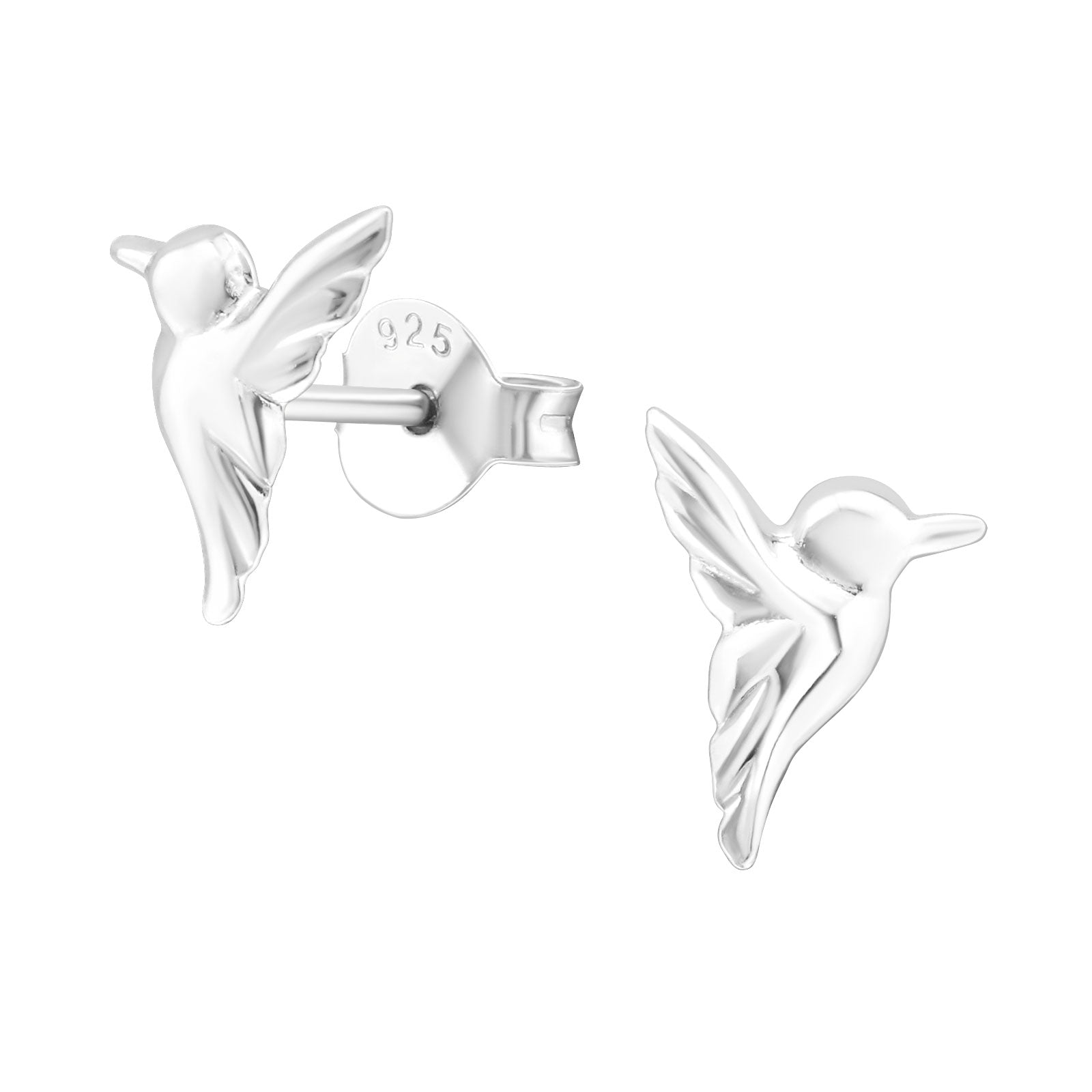 Pretty hummingbird caught in flight stud earrings.