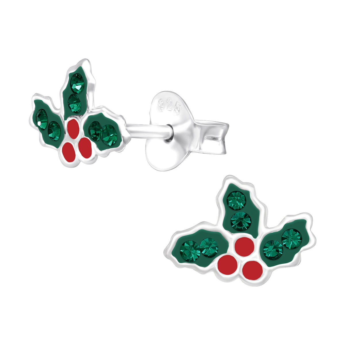 Crystal embellished holly stud earrings