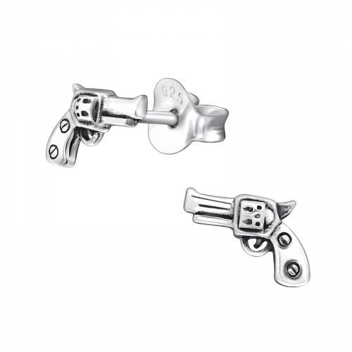 Pistol gun stud sterling silver earrings