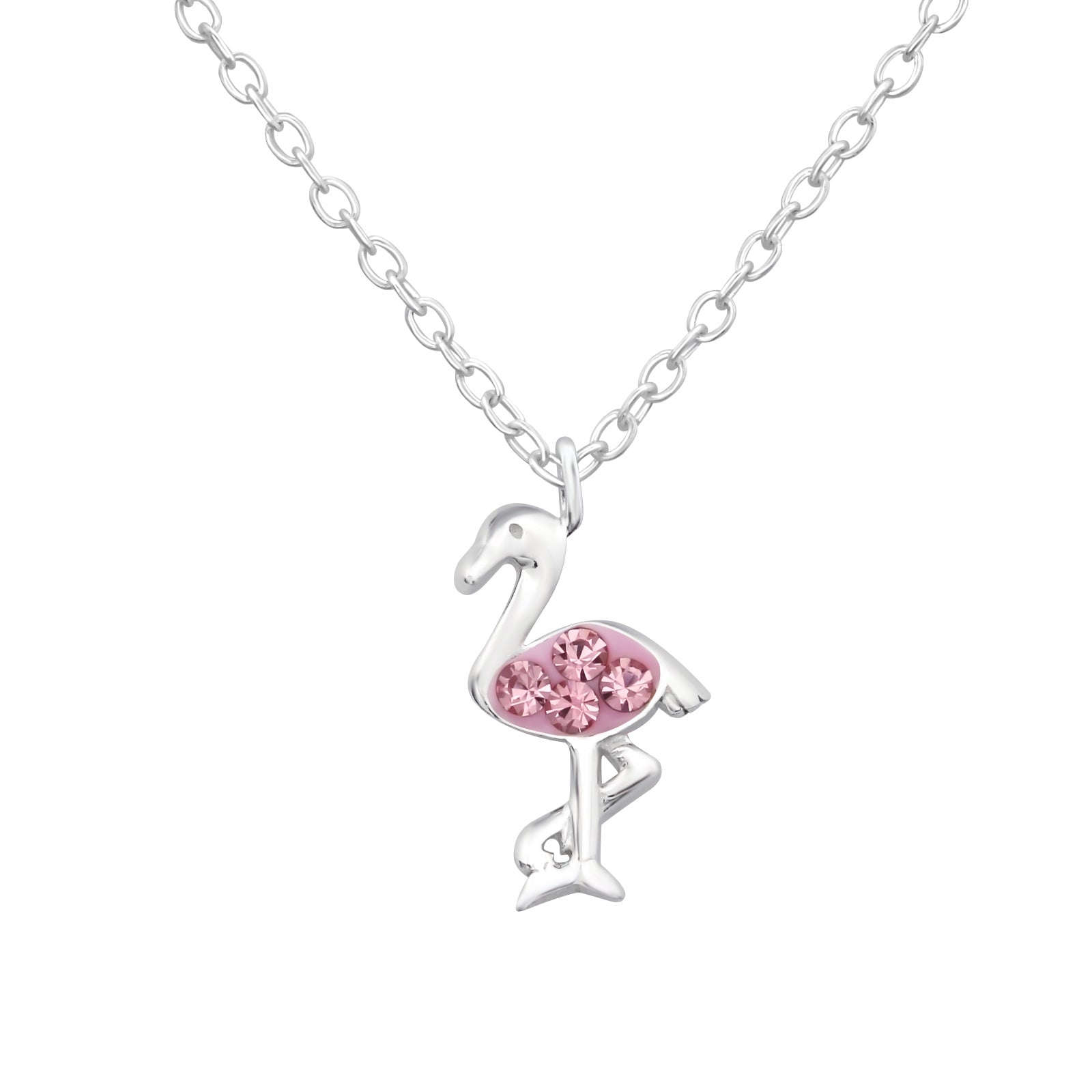Fabulous flamingo necklace with pink crystals.