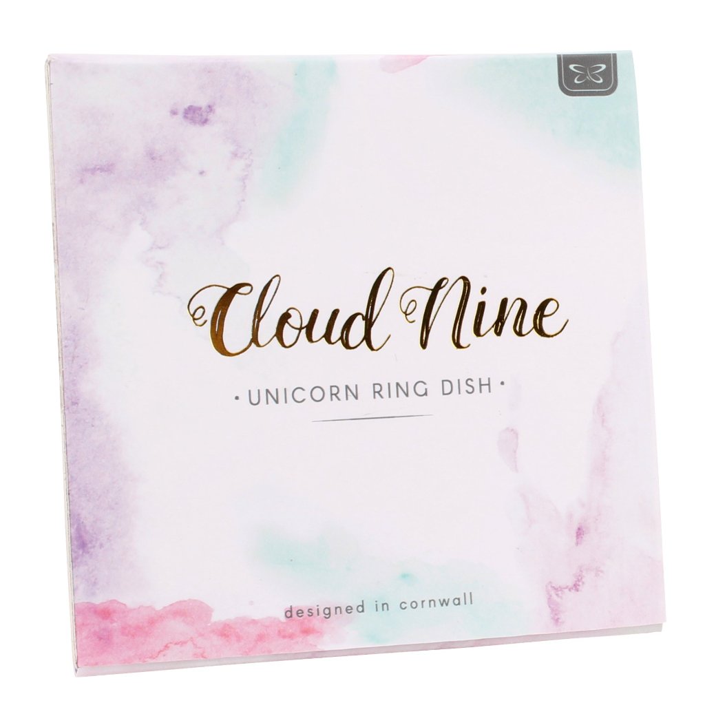 White square trinket dish featuring unicorn design.  Slogan: Alway be yourself, unless you can be a unicorn, then be a unicorn  packaging