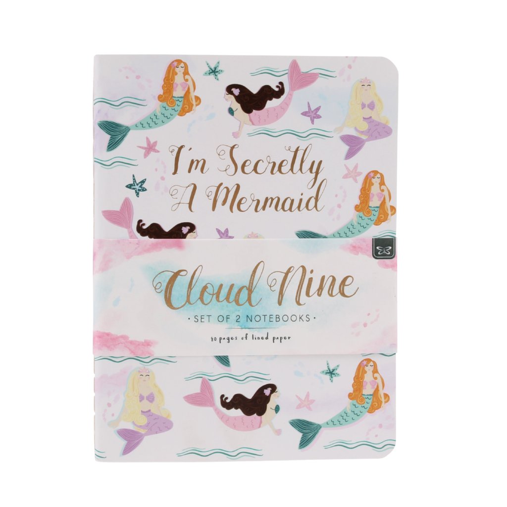 2 x A6 paperback notebooks with slogans mermaid and unicorn designs