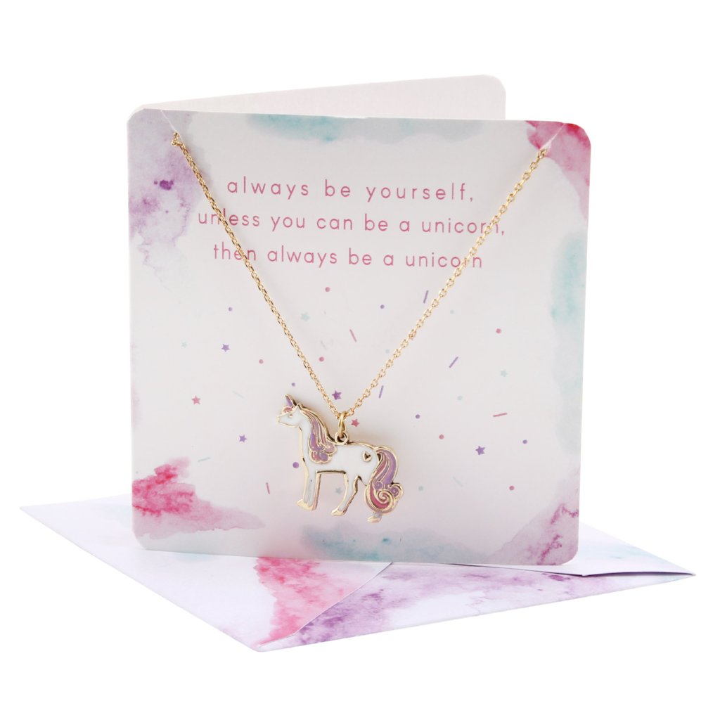 Pretty unicorn necklace on card (with envelope)