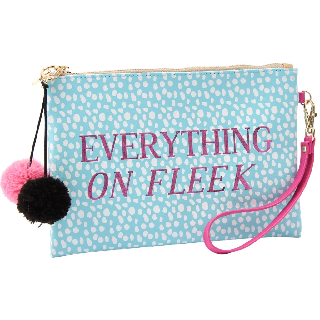 Blue Everything on Fleek Make Up Bag with pom pom detail