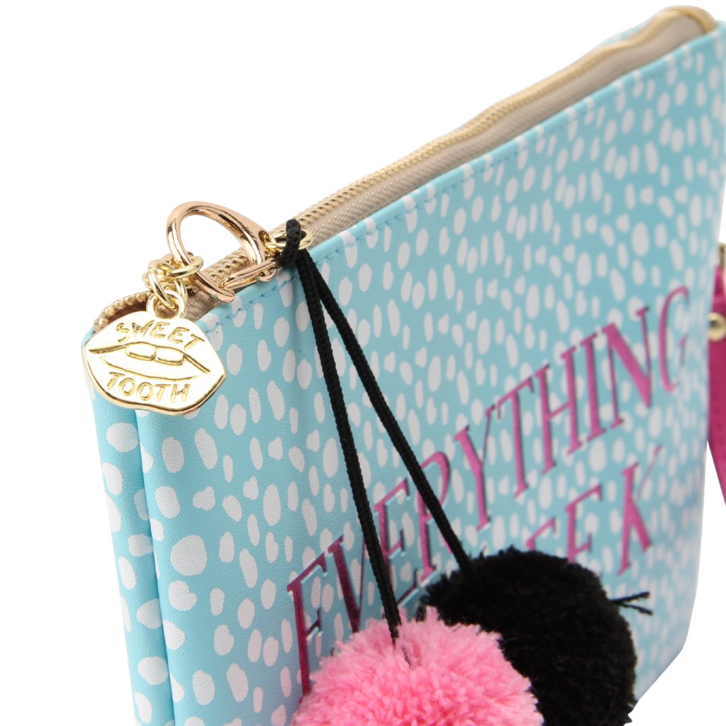 Blue Everything on Fleek Make Up Bag with pom pom detail