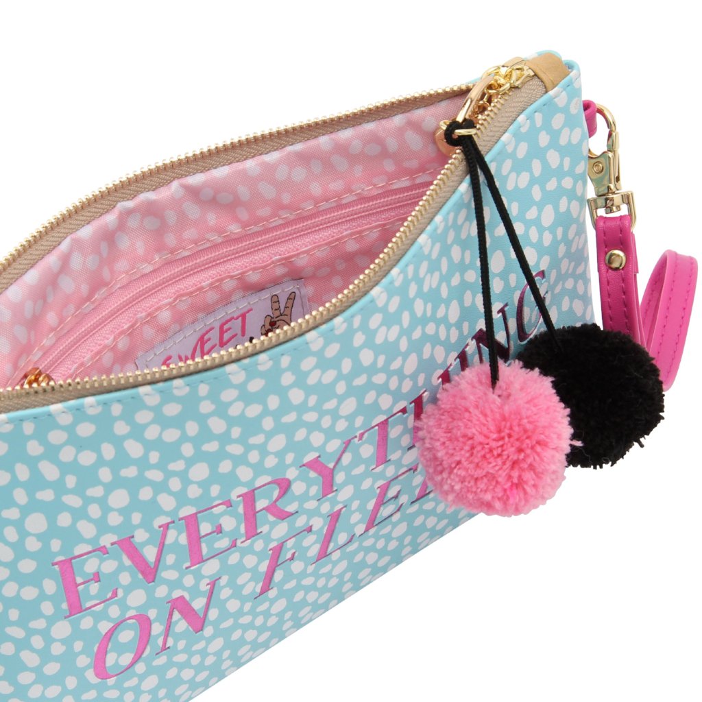 Blue Everything on Fleek Make Up Bag with pom pom detail