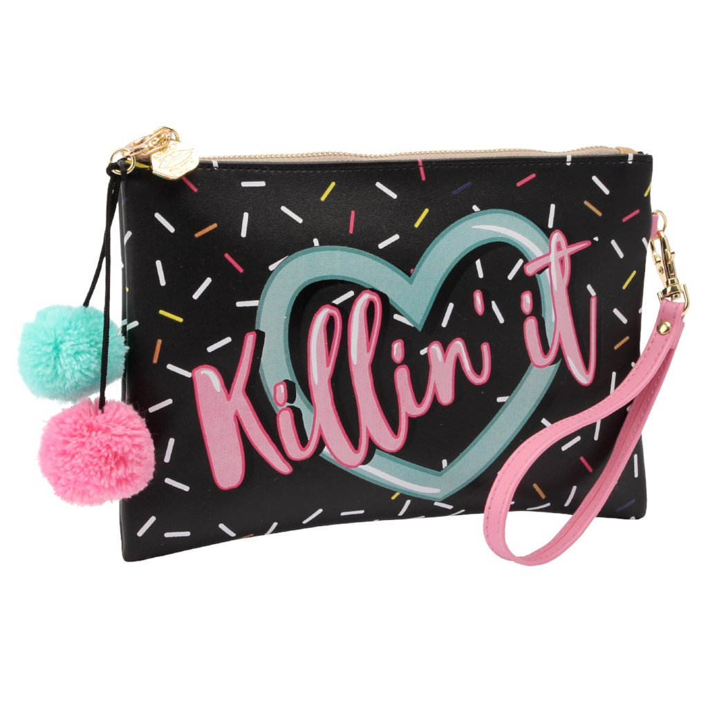 Black Killin' It Make Up Bag with pom pom detail