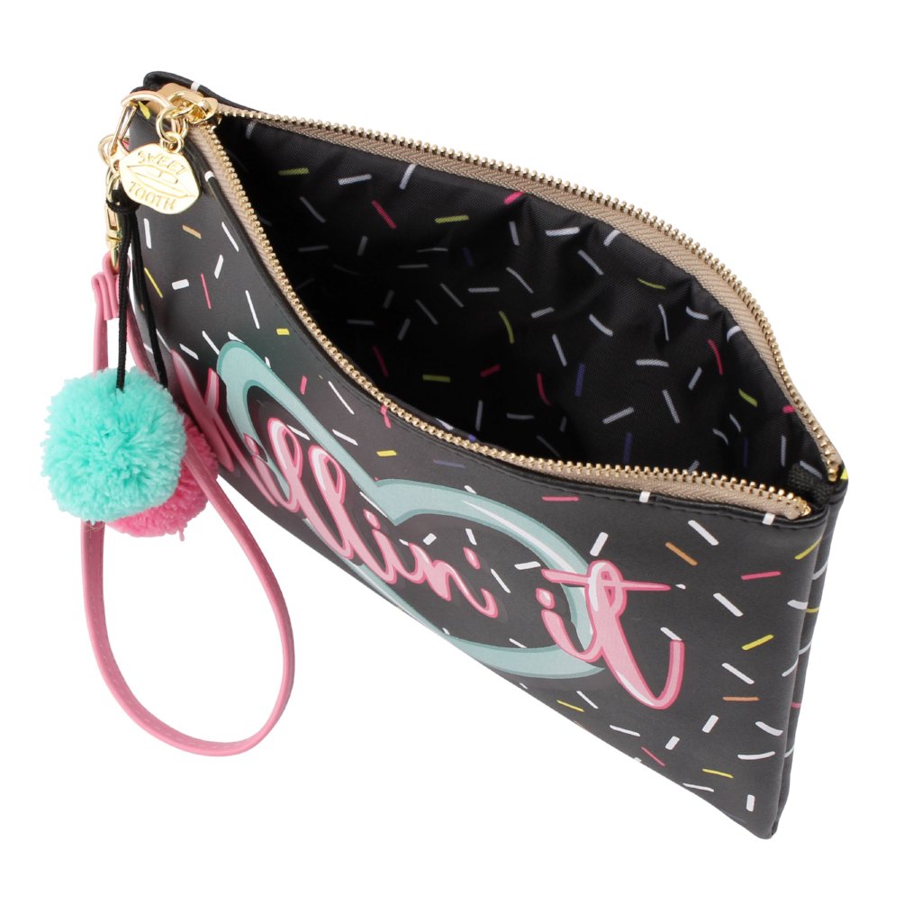 Black Killin' It Make Up Bag with pom pom detail