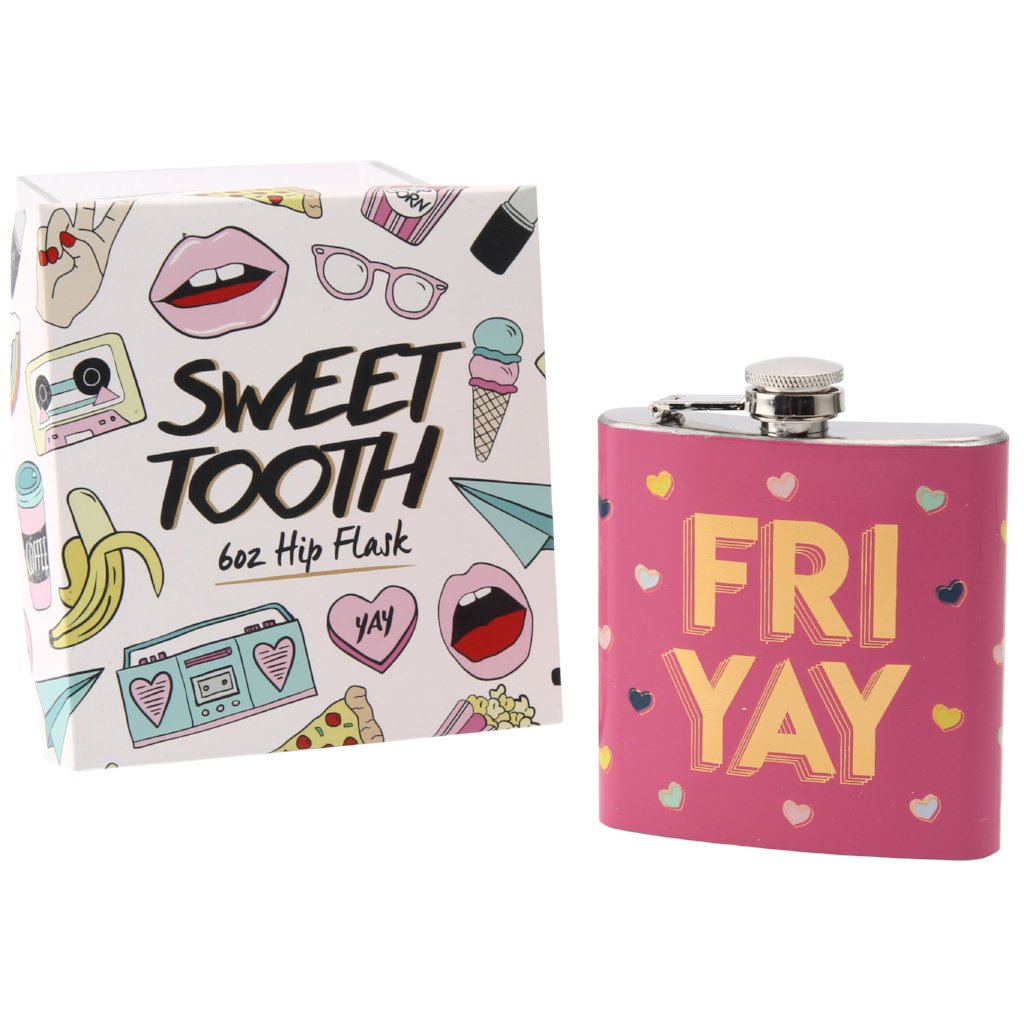 Pink fun hip flask with slogan Fri Yay