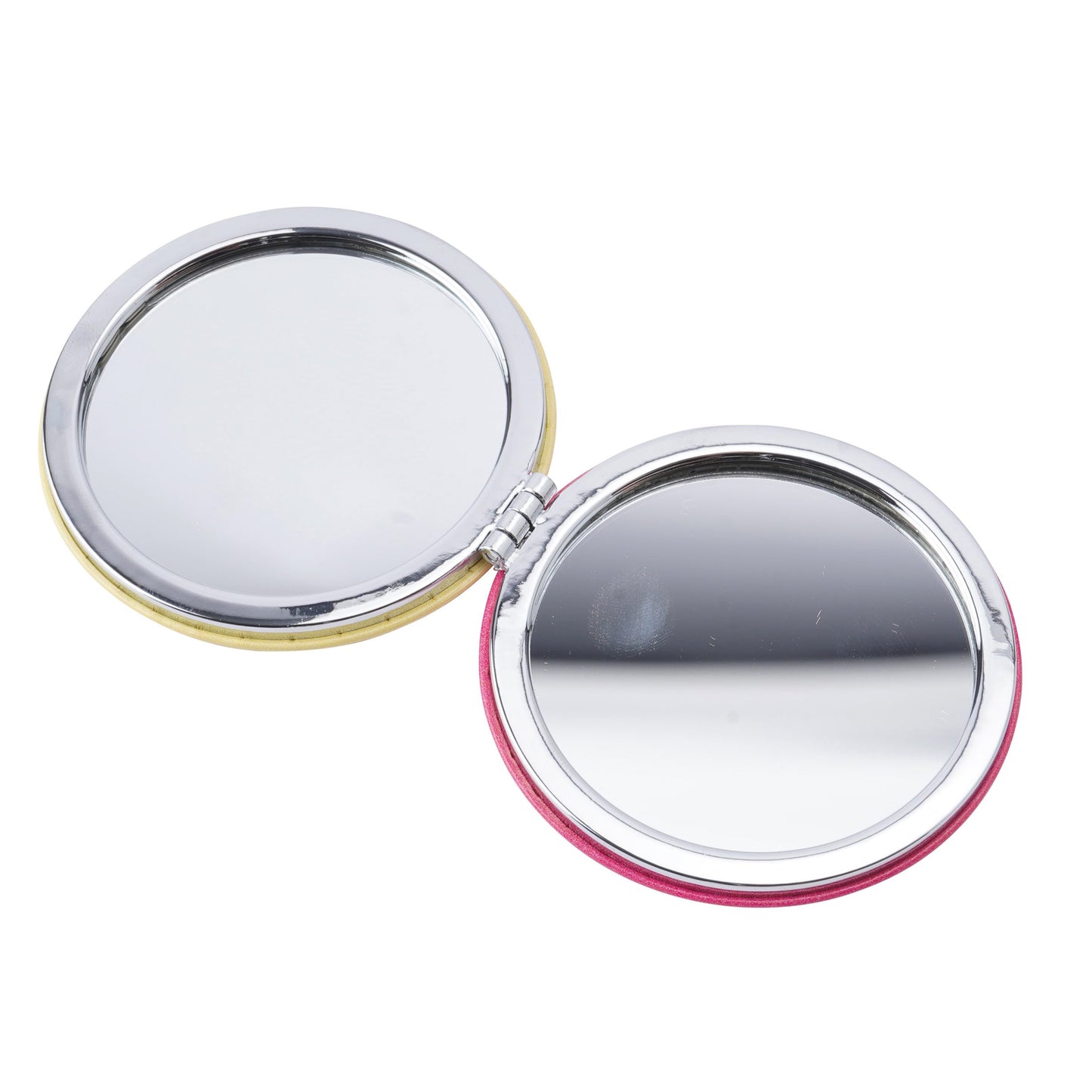 Inside of yellow and pink compact mirror, with the fun slogan The bags under my eyes are designer.