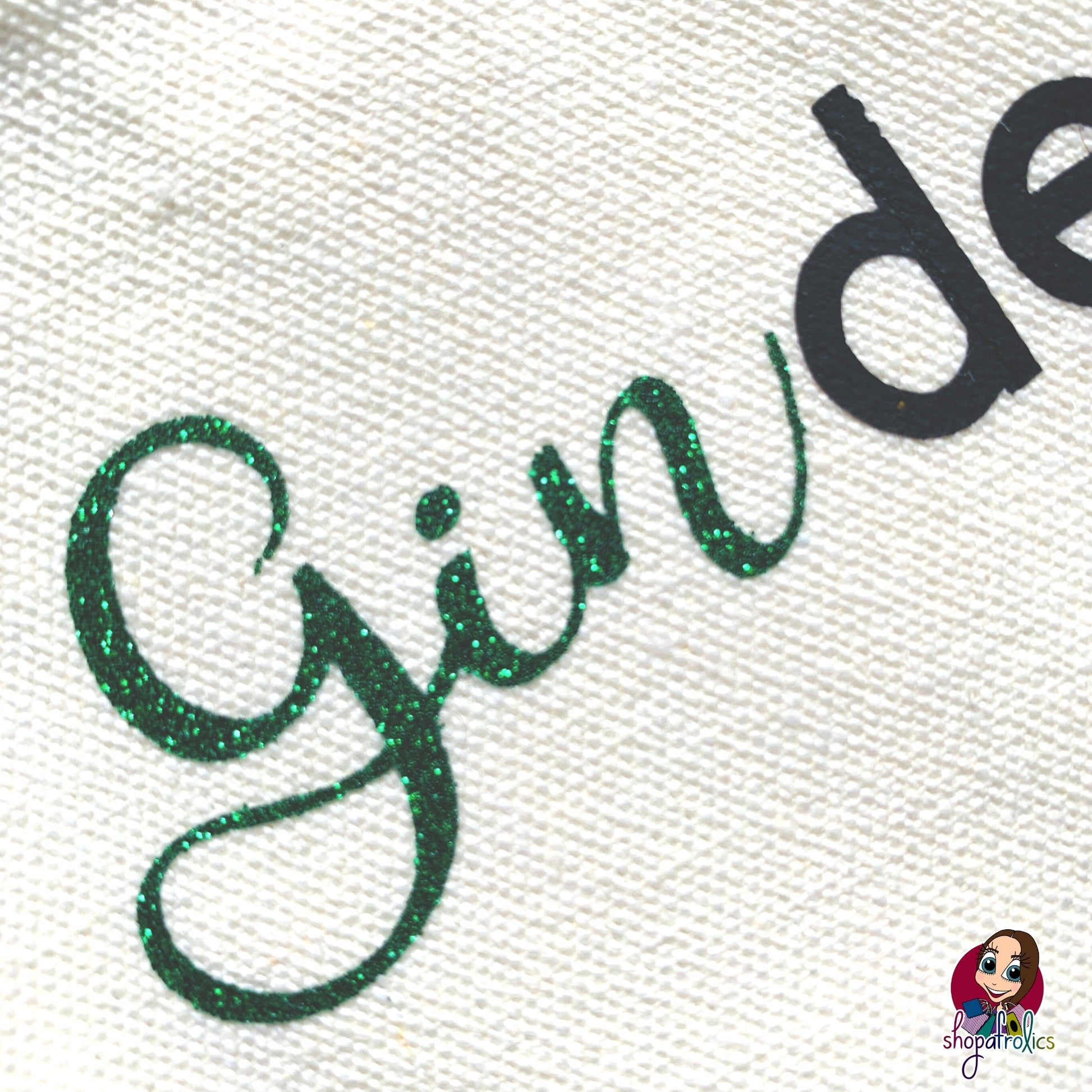 Close up of gin cosmetic bag in green glitter