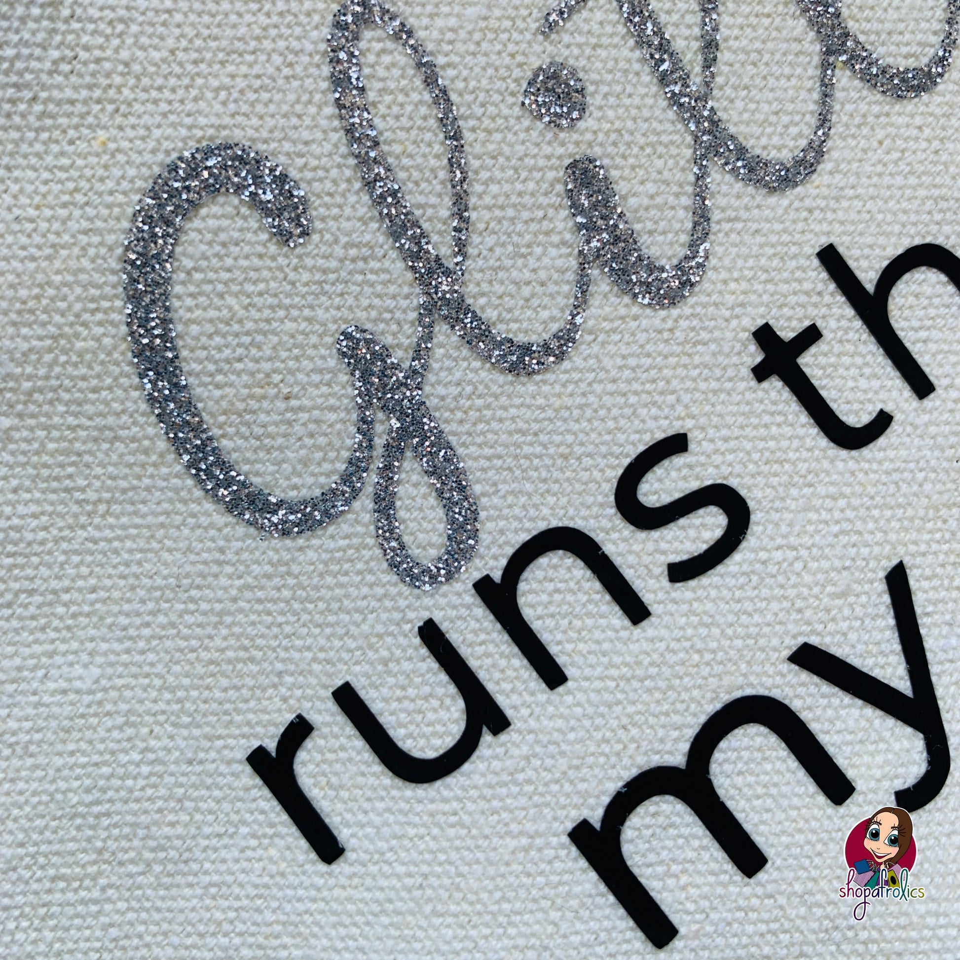 Close Up of silver Glitter Runs Through My Veins Make Up Bag